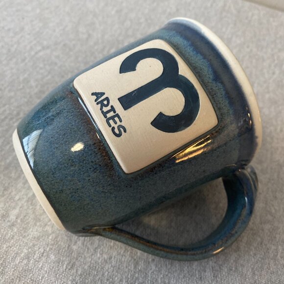 Artisan Blue Aries Zodiac Theme Ceramic Embossed Coffee Mug - Picture 8 of 8